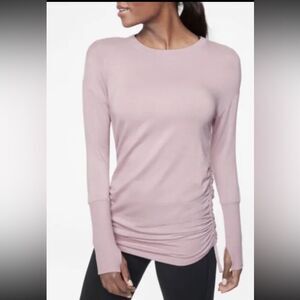 Women's Athleta Drishti Ruched Long Sleeve Light Mauve Pink Sweatshirt Small